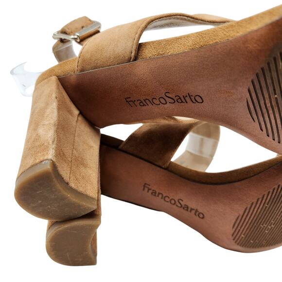 Franco Sarto Leather Feminine High Heels Rumi Sandals Tan Brown Size 6.5 M - Picture 8 of 10